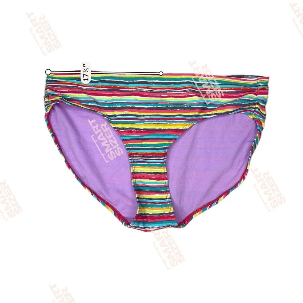 Athleta Striped Bikini Set 32 D/DD Top L Bottom Multi Color Swimwear
